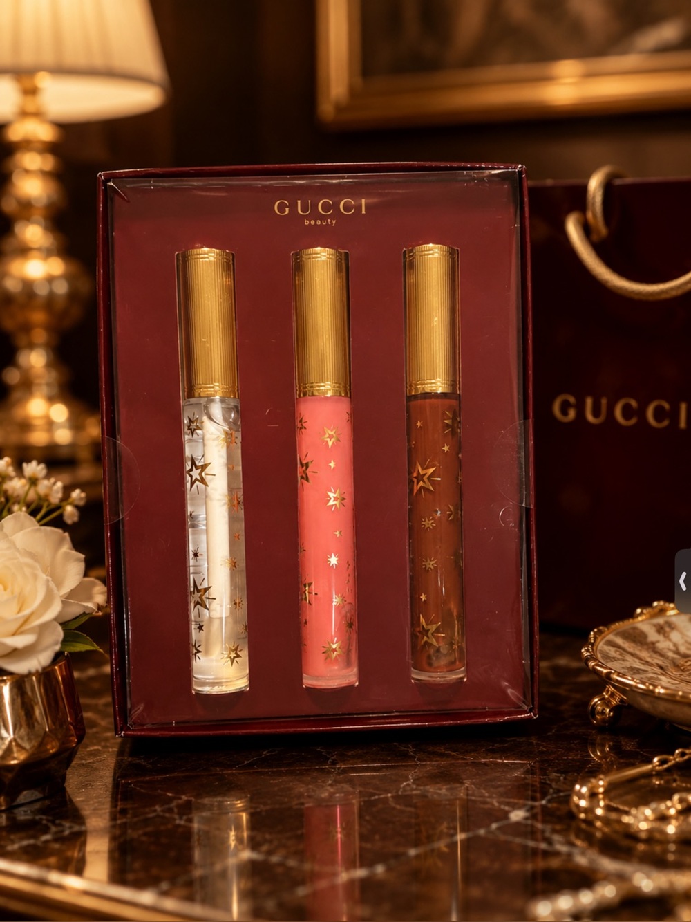 Gucci Lip Gloss Trio — Clear, Pink, Brown